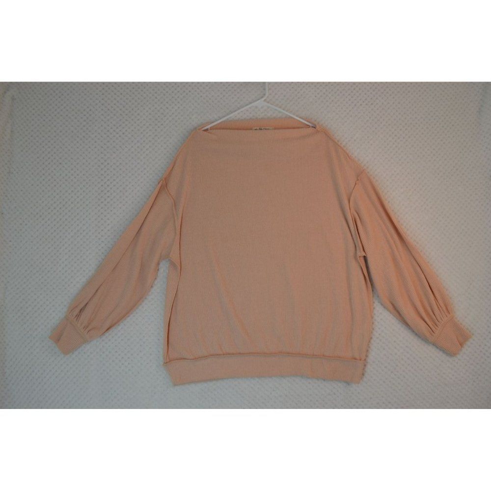 We The Free Women's Medium Main Squeeze Hacci Peach Ribbed Boat Neck Sweater